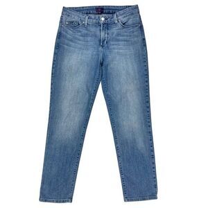 NYDJ Alisha Fitted Ankle Jeans Womens 12 Blue Distressed Stretchy Casual Denim